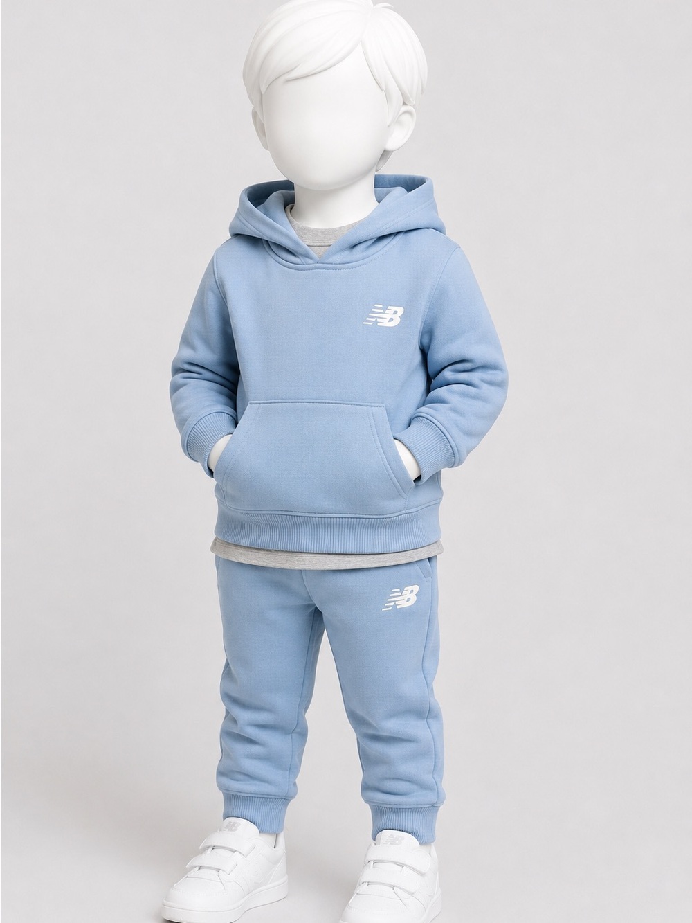 New Balance Toddler 3T Blue Hoodie Jogger Set with Gray Logo Tee 3 Piece Outfit